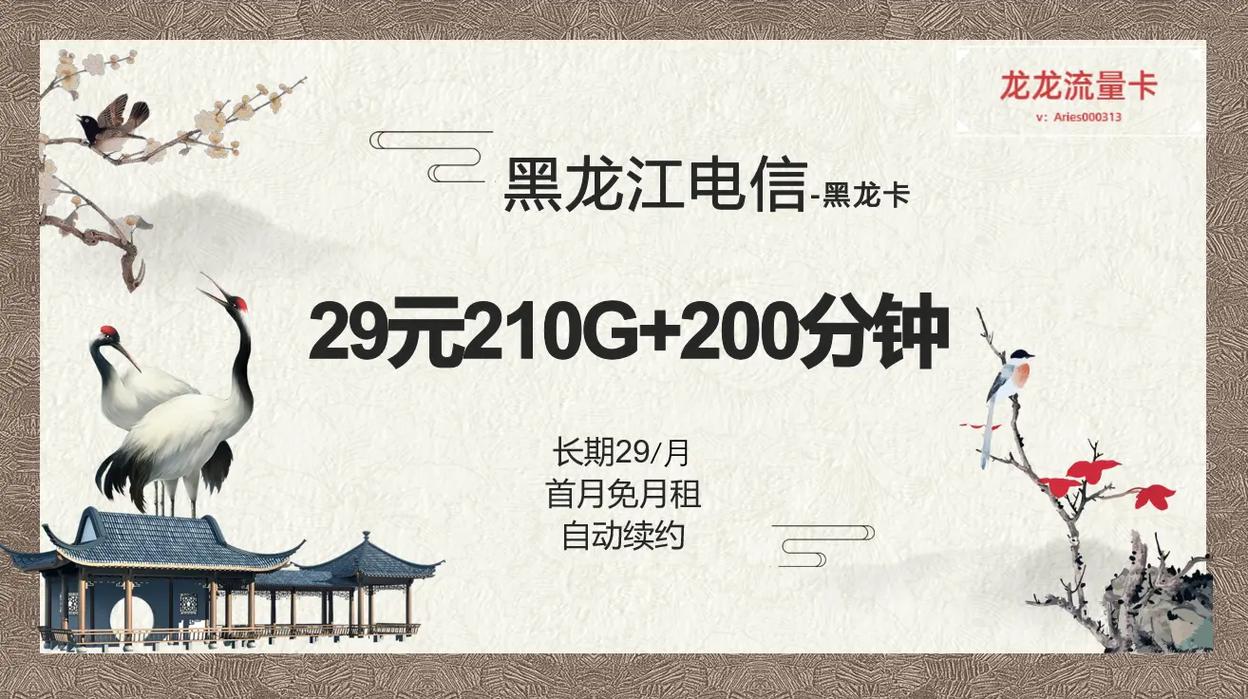 无敌:黑龙卡再次上架！29元长期套餐，210G流量+200分钟通话，黑龙江星卡限时抢购